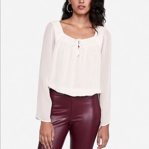 Chiffon Button Front Bell Sleeve Banded Bottom Top